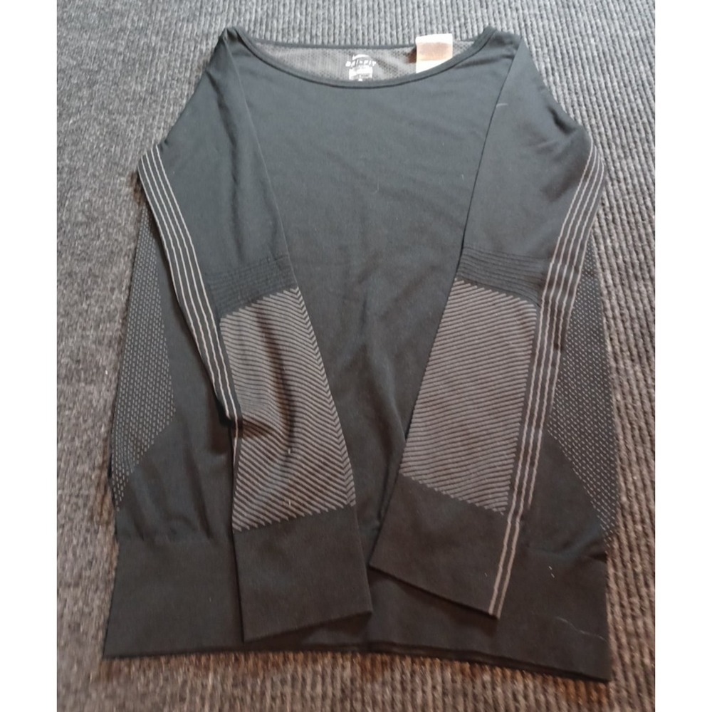 Nike Dri-Fit Long Sleeve Shirt Women's Black Elastic Hem Geometric Pattern‎ SM